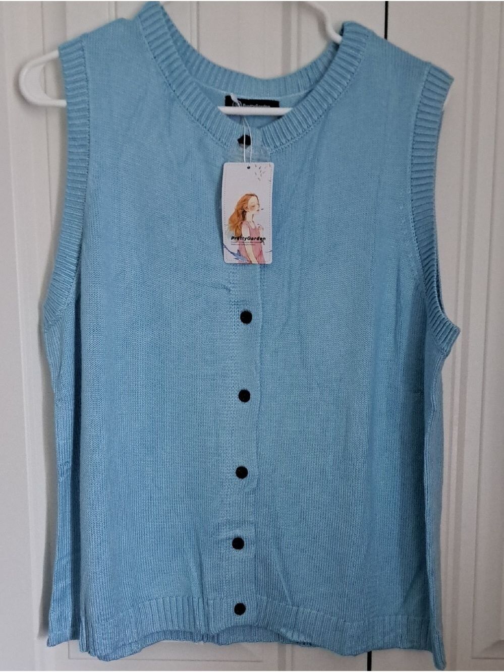 PRETTY GARDEN Lightweight sweater VEST button front coastal chic layering XXL